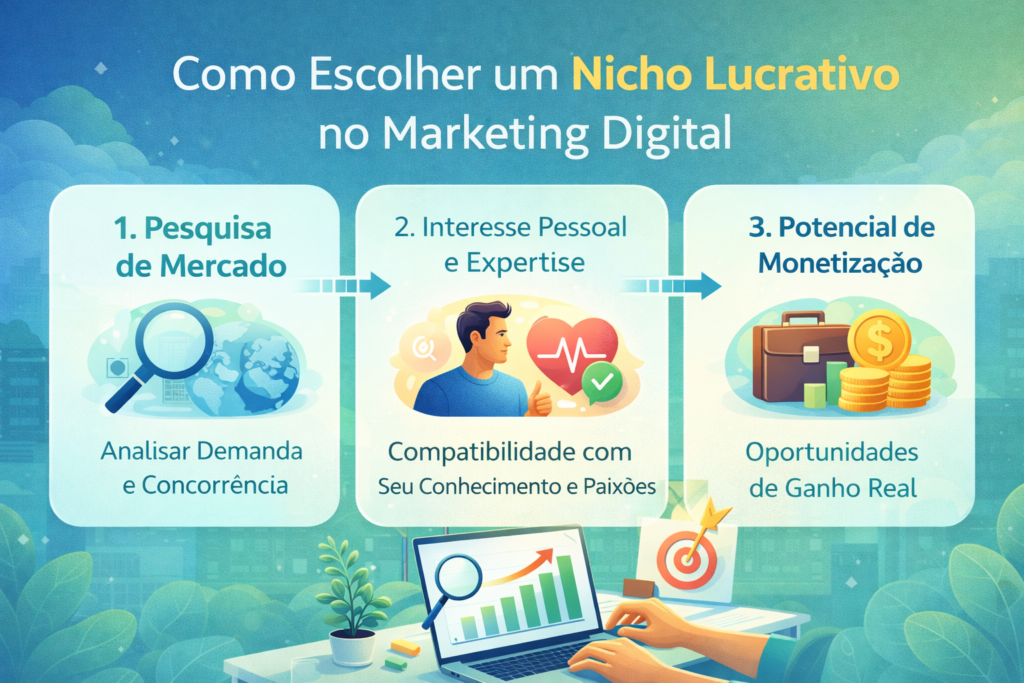 1000141961 como escolher um nicho lucrativo no marketing digital analisando pesquisa de mercado, interesse pessoal e potencial de monetização