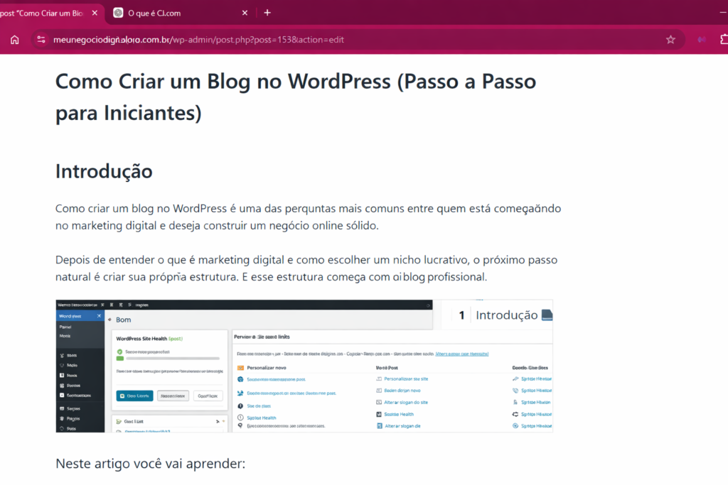 como criar um blog no wordpress passo a passo