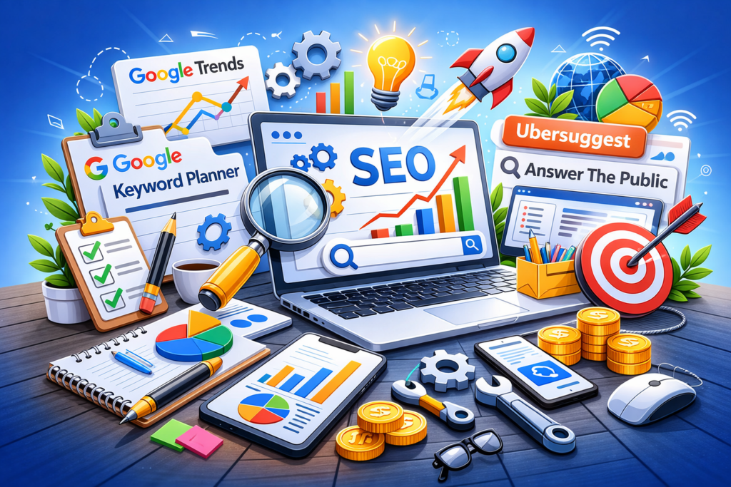 Ferramentas de SEO gratuitas para iniciantes como Google Trends e Ubersuggest