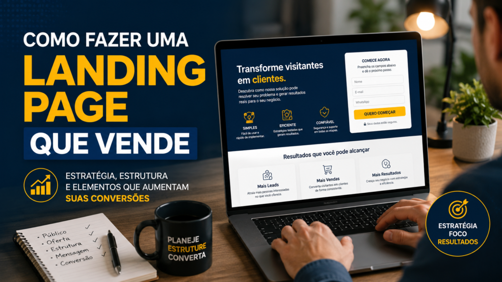 Pessoa criando uma landing page estratégica para aumentar as conversões no marketing digital